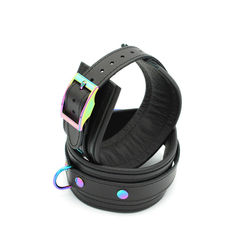 Kiotos - Premium Lederen Enkelboeien - Metalen Hardware in Unicorn Kleuren - Zwart/Rainbow