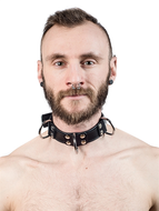 Mister B - Slave Collar - Leer - 4 D-Ringen - Zwart