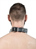 Mister B - Slave Collar - Leer - 4 D-Ringen - Zwart