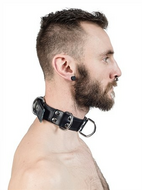 Mister B - Slave Collar - Leer - 4 D-Ringen - Zwart