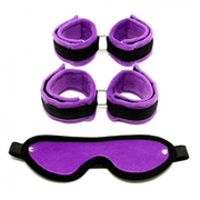 Rimba - Soft Bondage Set Handboeien Voetboeien Blinddoek - zwart/paars
