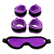 Rimba - Soft Bondage Set Handboeien Voetboeien Blinddoek - zwart/paars