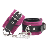 Rimba - Luxe Leren Enkelboeien Met karabijnhaken En Ketting - Roze suede/Zwart leer