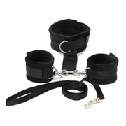 Rimba - Soft Bondage Collar Met handboeien En leiband - Zwart