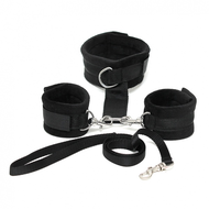 Rimba - Soft Bondage Collar Met handboeien En leiband - Zwart