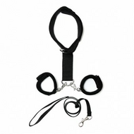 Rimba - Soft Bondage Collar Met handboeien En leiband - Zwart