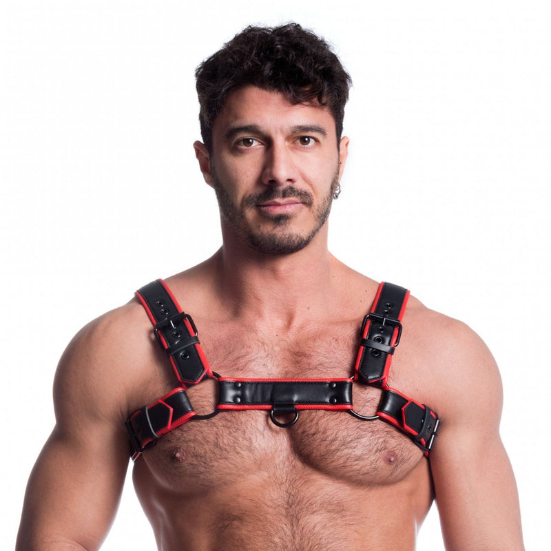 665 Vegan - Bulldog Harnas - PU Leer - Zwart/Rood
