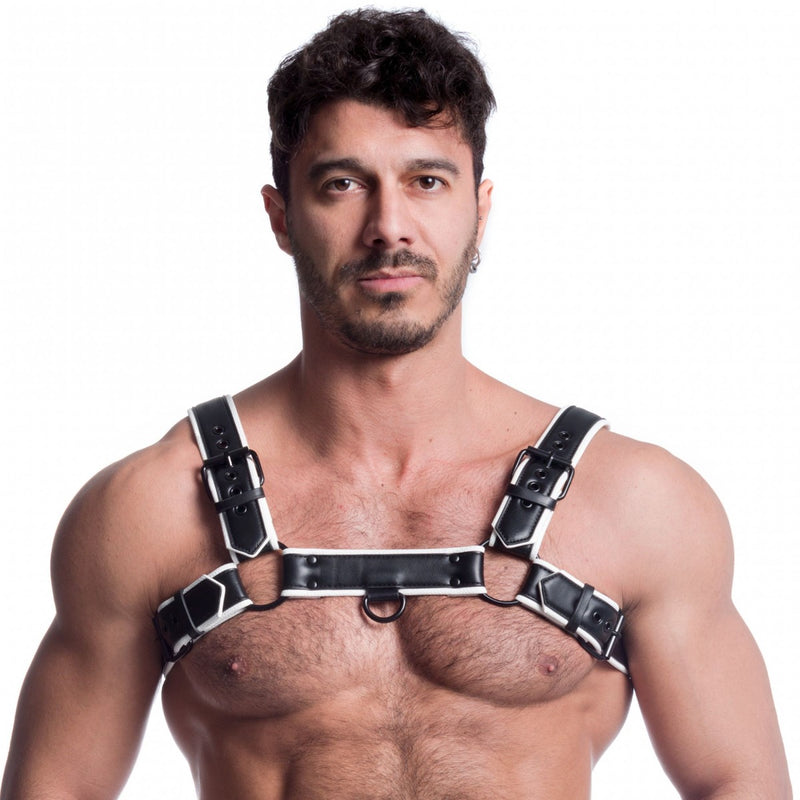 665 Vegan - Bulldog Harnas - PU Leer - Zwart/Wit