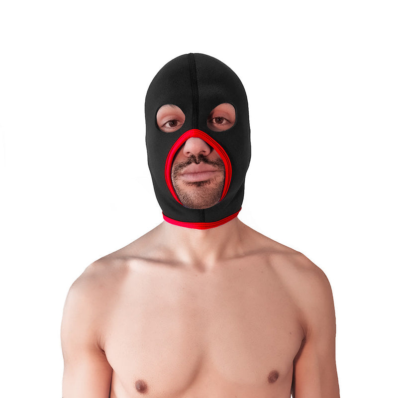 Brutus - Neoprene Face Fucker Hood - Met Oogopeningen - Zwart/Rood