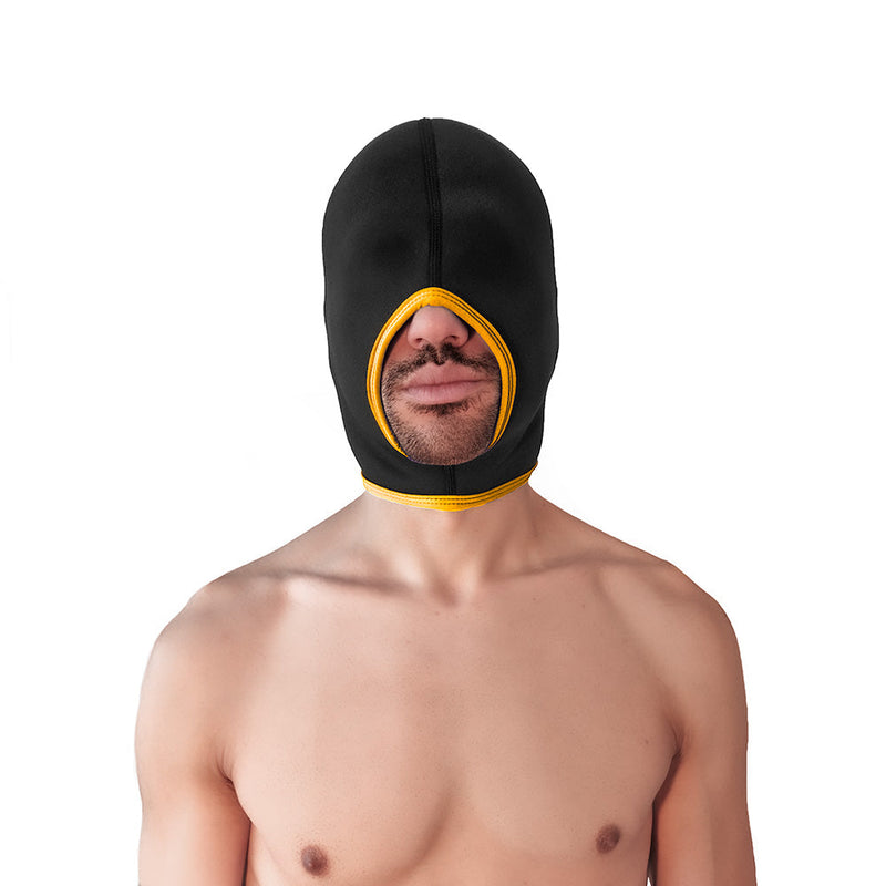 Brutus - Neoprene Blind Face Fucker Hood - Zonder Oogopeningen - Zwart/Geel