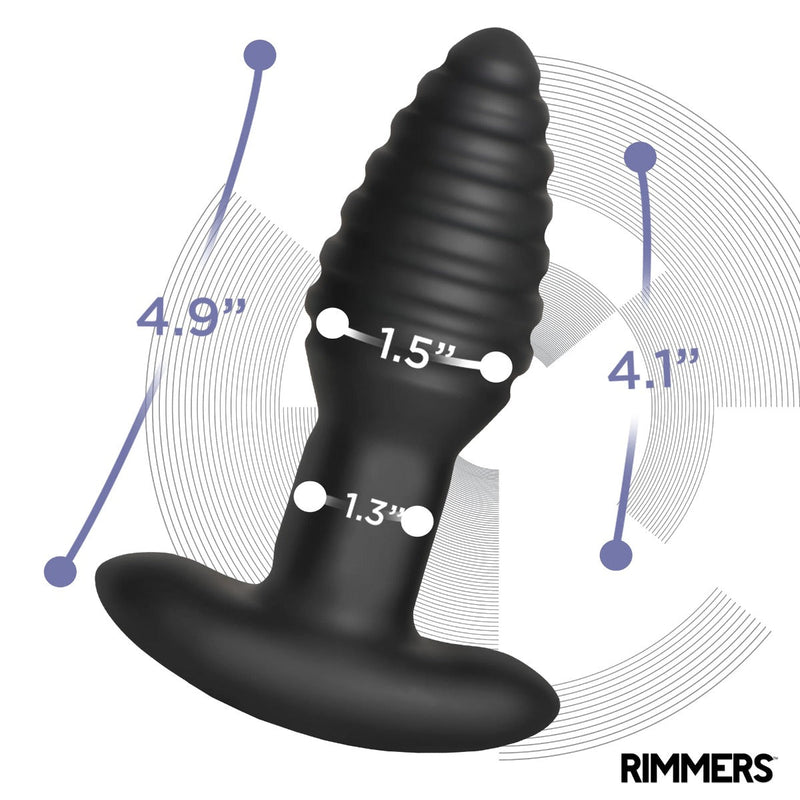 Rimmers - Model E - Vibrerende en Roterende Geribbelde Buttplug met Afstandsbediening - Zwart