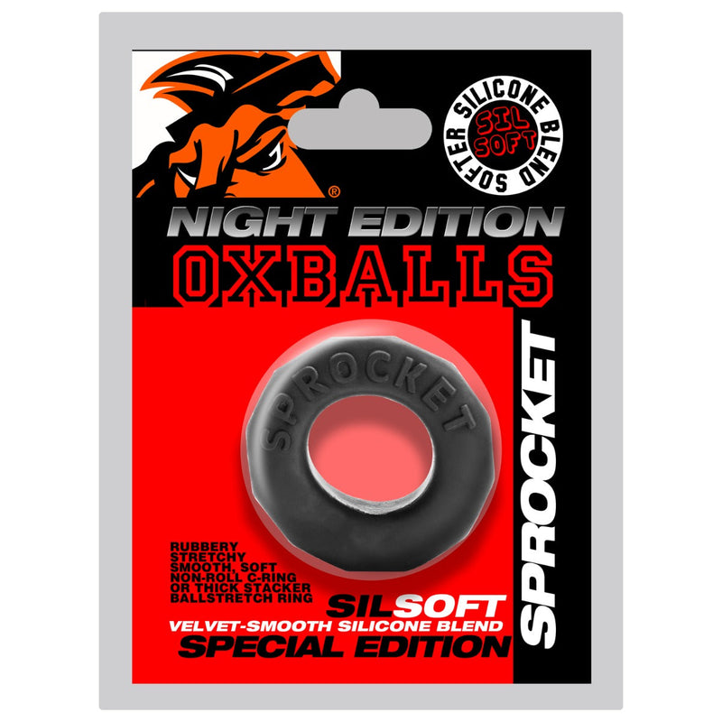Oxballs - Sprocket Cockring - Night Edition - Siliconen/TPR - Zwart