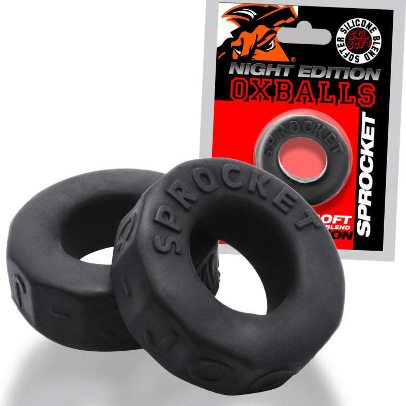 Oxballs - Sprocket Cockring - Night Edition - Siliconen/TPR - Zwart