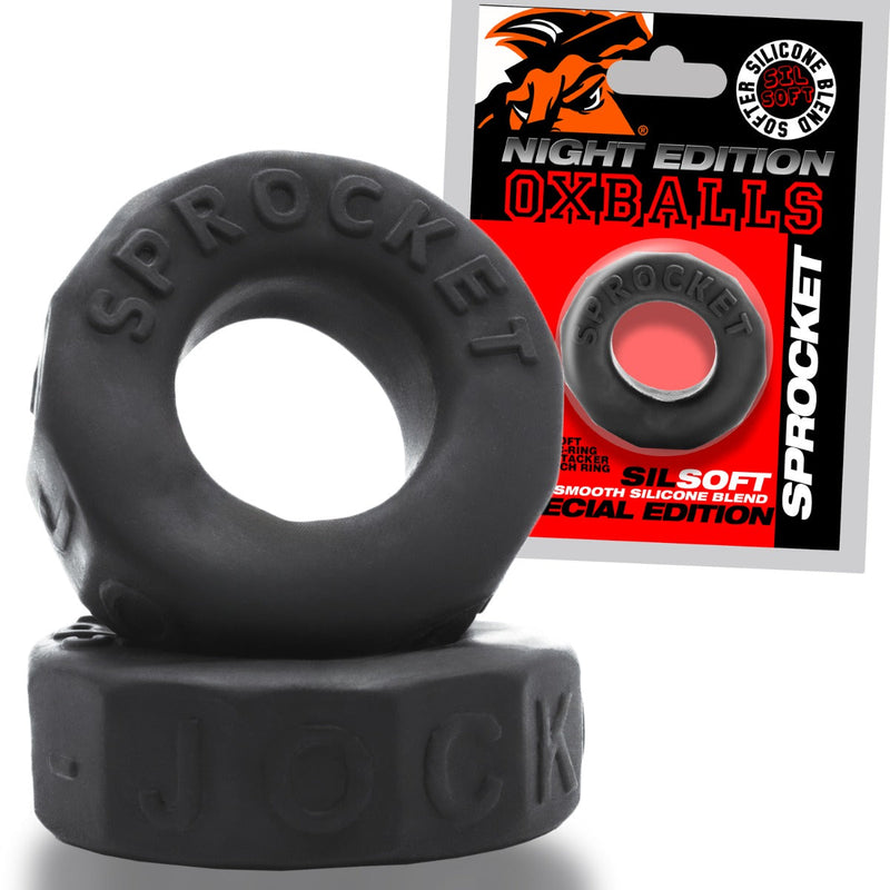 Oxballs - Sprocket Cockring - Night Edition - Siliconen/TPR - Zwart