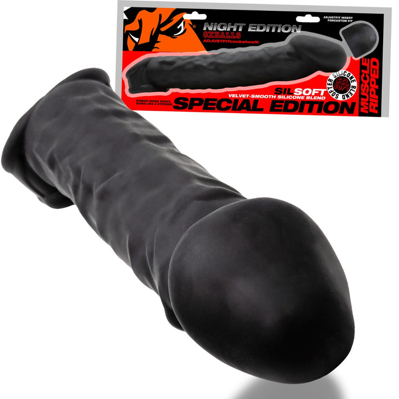 Oxballs - Muscle Ripped - Penis Sleeve - Night Edition - Siliconen/TPR - Zwart