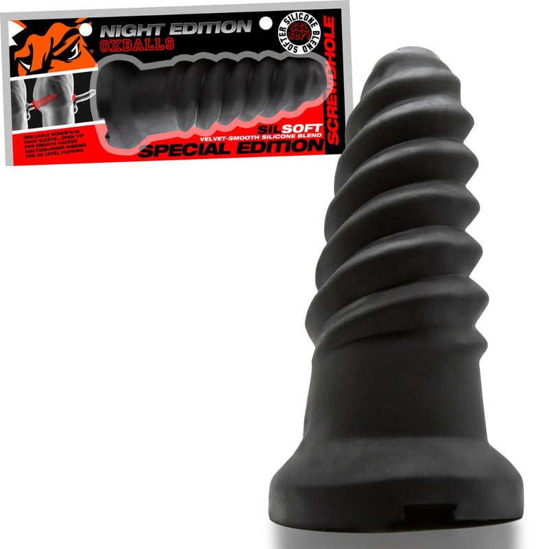 Oxballs - Screwdhole - Inbrengbare Fuck Sleeve - Night Edition - Siliconen/TPR - Zwart