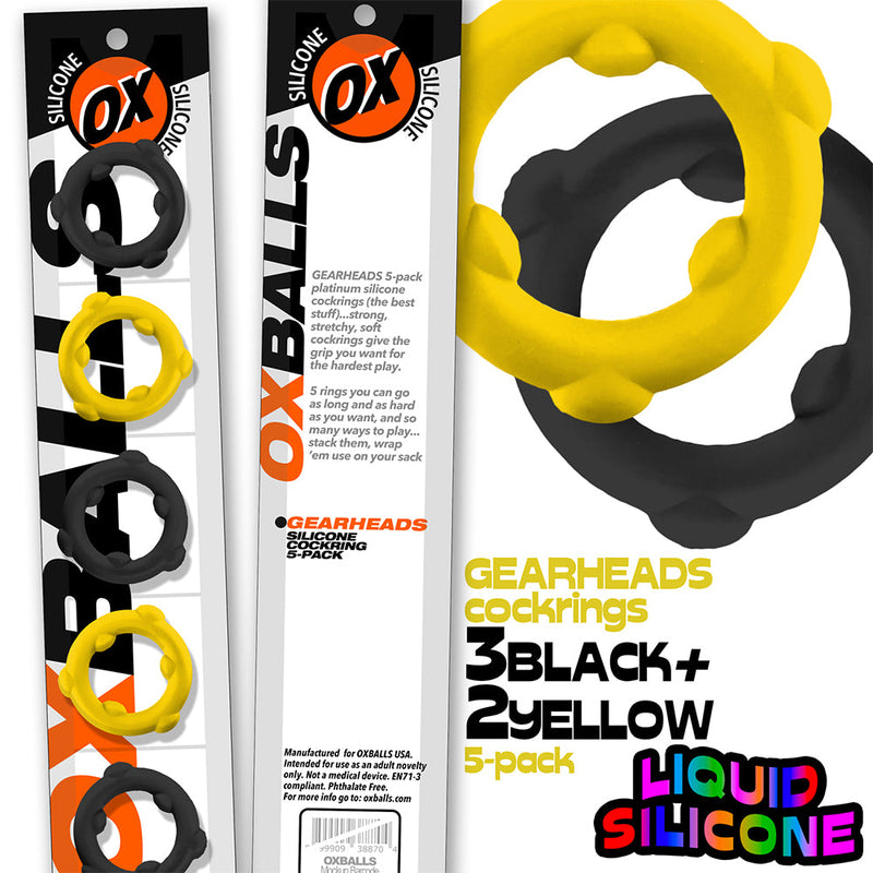 Oxballs - Gearheads - Spinner Cockringen Set - 5 stuks - Geel/Zwart