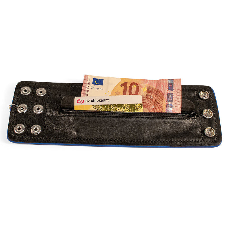 Brutus - Lederen Polsportemonnee met Rits - Zwart/Blauw