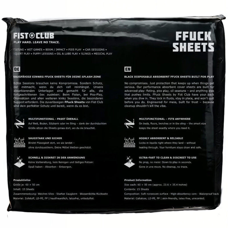 Fist Club - FFUCK SHEETS - Absorberende Pads - 15 stuks - Zwart