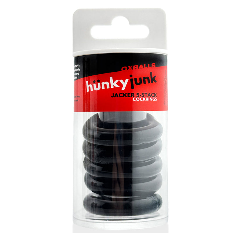 Hünkyjunk - Jacker - 5-Stack Stapelbare Cockringen - Zwart-Erotiekvoordeel.nl