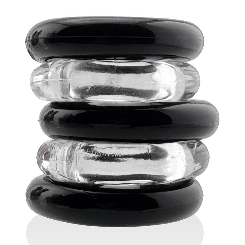 Hünkyjunk - Jacker - 5-Stack Stapelbare Cockringen - Zwart/Transparant-Erotiekvoordeel.nl