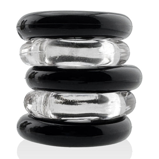 Hünkyjunk - Jacker - 5-Stack Stapelbare Cockringen - Zwart/Transparant-Erotiekvoordeel.nl