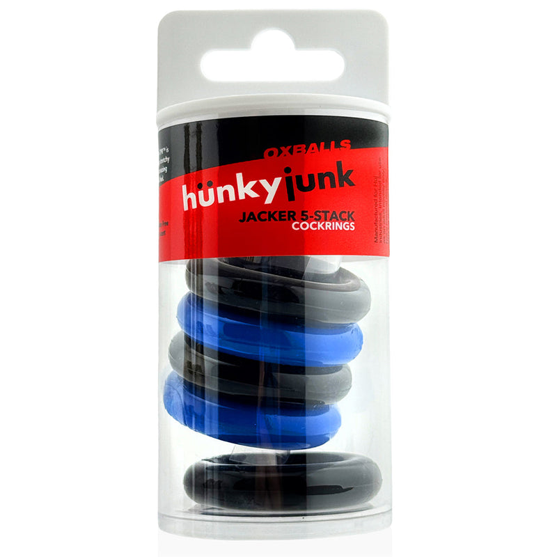 Hünkyjunk - Jacker - 5-Stack Stapelbare Cockringen - Zwart/Blauw-Erotiekvoordeel.nl