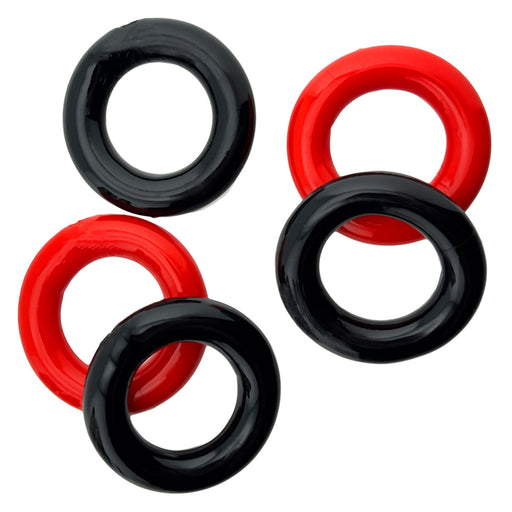 Hünkyjunk - Jacker - 5-Stack Stapelbare Cockringen - Zwart/Rood-Erotiekvoordeel.nl