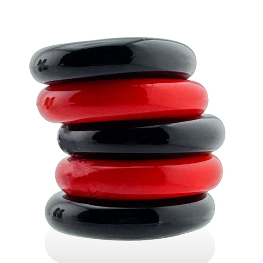Hünkyjunk - Jacker - 5-Stack Stapelbare Cockringen - Zwart/Rood-Erotiekvoordeel.nl