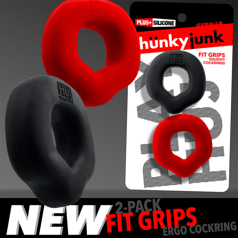 Hünkyjunk - Fit Rings - ErgoFit Cockringen - Twee Stuks - Zwart/Rood-Erotiekvoordeel.nl
