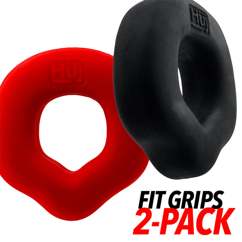 Hünkyjunk - Fit Rings - ErgoFit Cockringen - Twee Stuks - Zwart/Rood-Erotiekvoordeel.nl