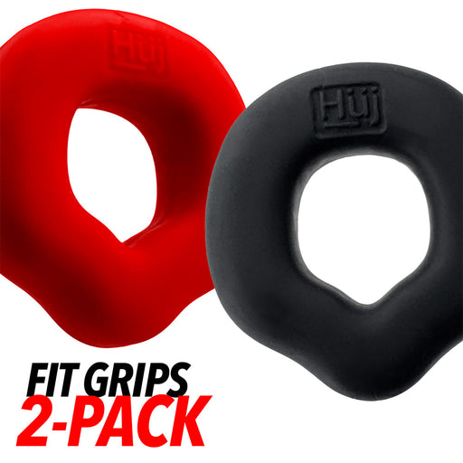 Hünkyjunk - Fit Rings - ErgoFit Cockringen - Twee Stuks - Zwart/Rood-Erotiekvoordeel.nl