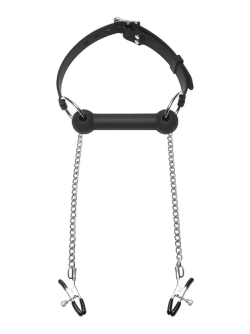 Master Series - Gag - Paarden Bit - Equine Siliconen Bit met Riem en Tepelklemmen