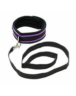 Rimba - Soft Bondage Halsband Met Leash - Zwart/Paars