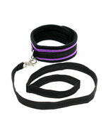 Rimba - Soft Bondage Halsband Met Leash - Zwart/Paars