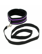 Rimba - Soft Bondage Halsband Met Leash - Zwart/Paars