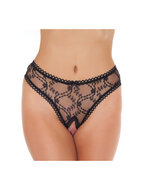 Amorable Transparante Kanten String Met Open Kruis - Zwart