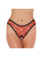 Amorable - Transparant Slipje Met Open Kruis - Rood/Zwart