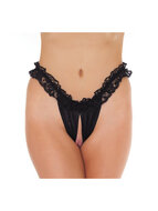 Amorable - Tanga slipje met open kruis en ruches - zwart