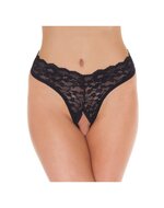 Amorable - G String - Open Kruis - One Size - Zwart - Burlesque Slipje Met Kanten Ruche