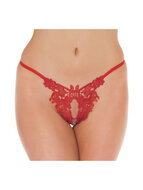 Amorable - Luxe Kanten Flowers String Met Open Kruis - Rood