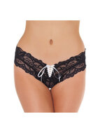 Amorable - Zwart kanten mini short met witte vetersluiting