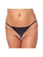 Amorable - Erotische String - G string van Zwart Kant Met Parelsnoer Door Kruis - One Size