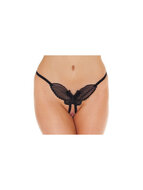 Amorable - Luxe Kanten Vlinder String Met Open Kruis - Zwart