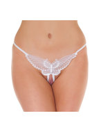 Amorable - Luxe Kanten Vlinder String Met Open Kruis - Wit