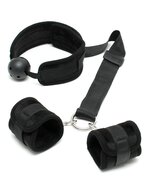 Rimba - Bondageset - Mondknevel - Boeien - Velcro - Zwart - Diameter Gag 45 mm -