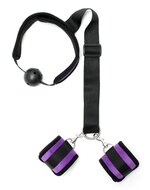 Rimba - Bondageset - Mondknevel - Boeien - Velcro - Zwart/Paars - Diameter Gag 45 mm -