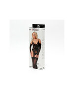 Amorable - Zwart kanten corset met string, handschoenen en kousen