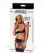 Amorable - Open cup BH met string, jarretelgordel en kousen - zwart/wit