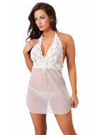 Amorable - Transparant Mini Jurkje Met Kanten bovenlijfje Met String - Wit